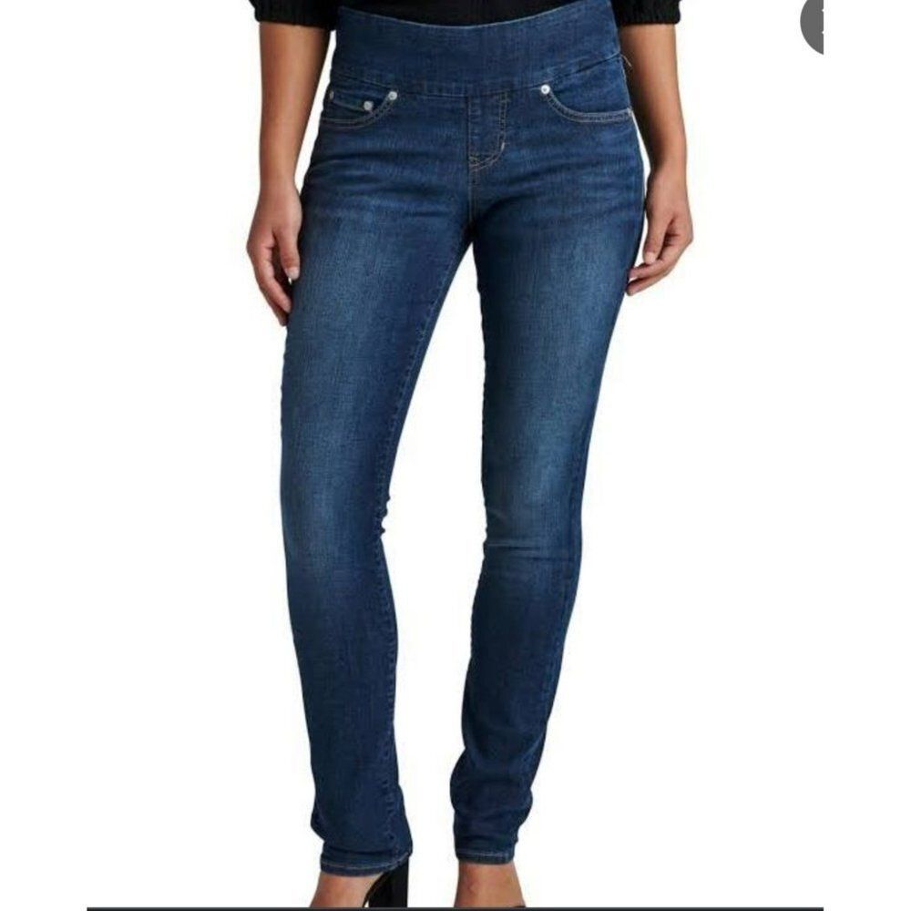 JAG MEDIUM DARK WASH PULL ON STRAIGHT LEG DENIM JEANS SIZE 10
